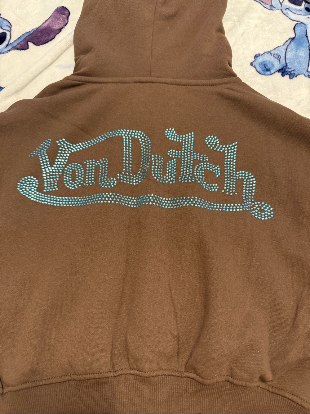 Von Dutch Brown Hoodie with Teal Logo and Zipper - Picture 5 of 5